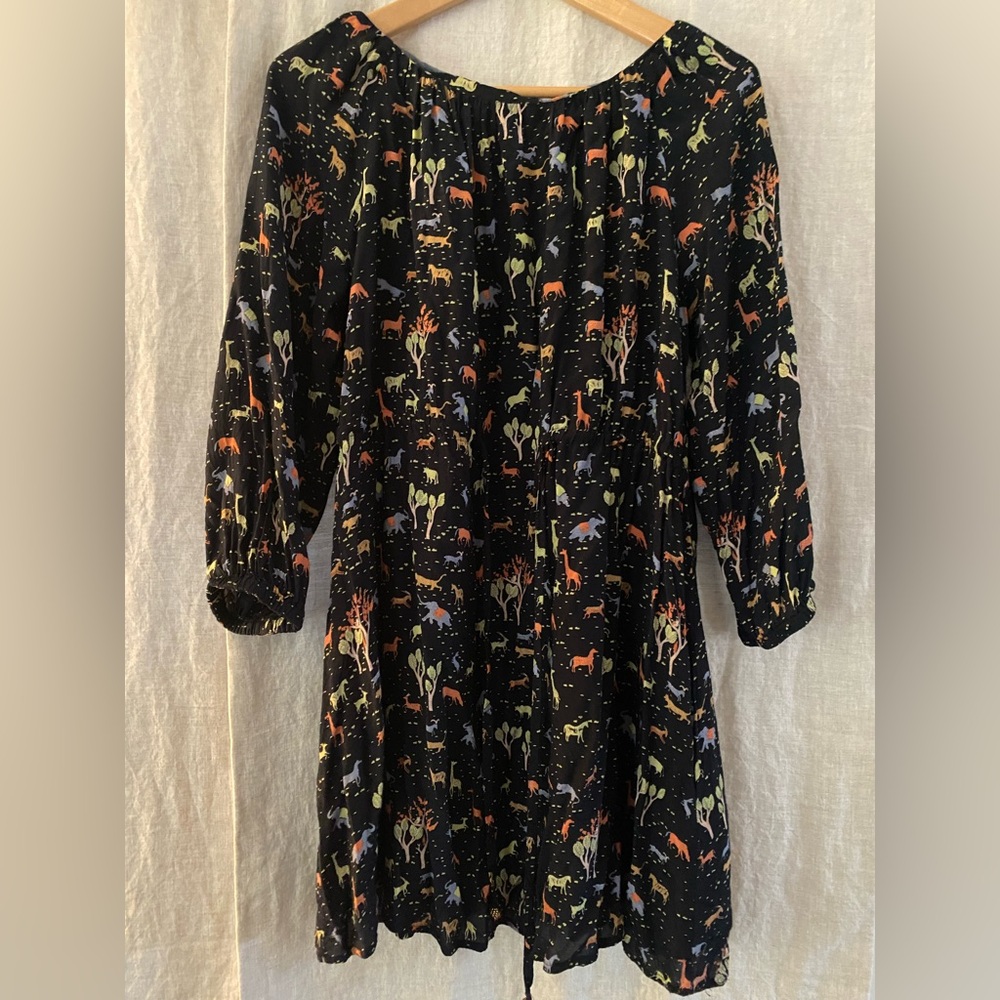 Women’s Japanese Animal Print Babydoll Dress - Black and Multicolor